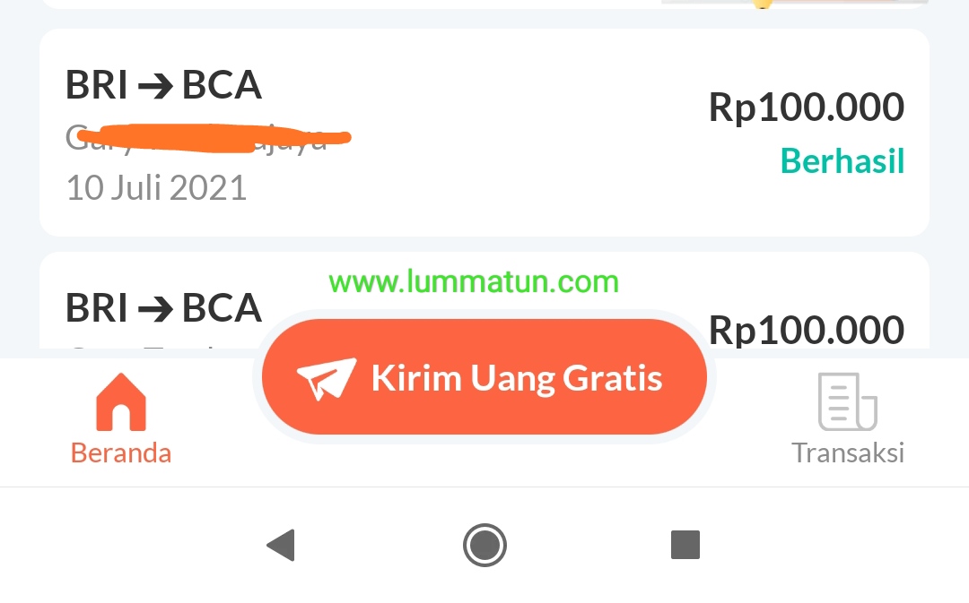 Pilih menu kirim uang gratis