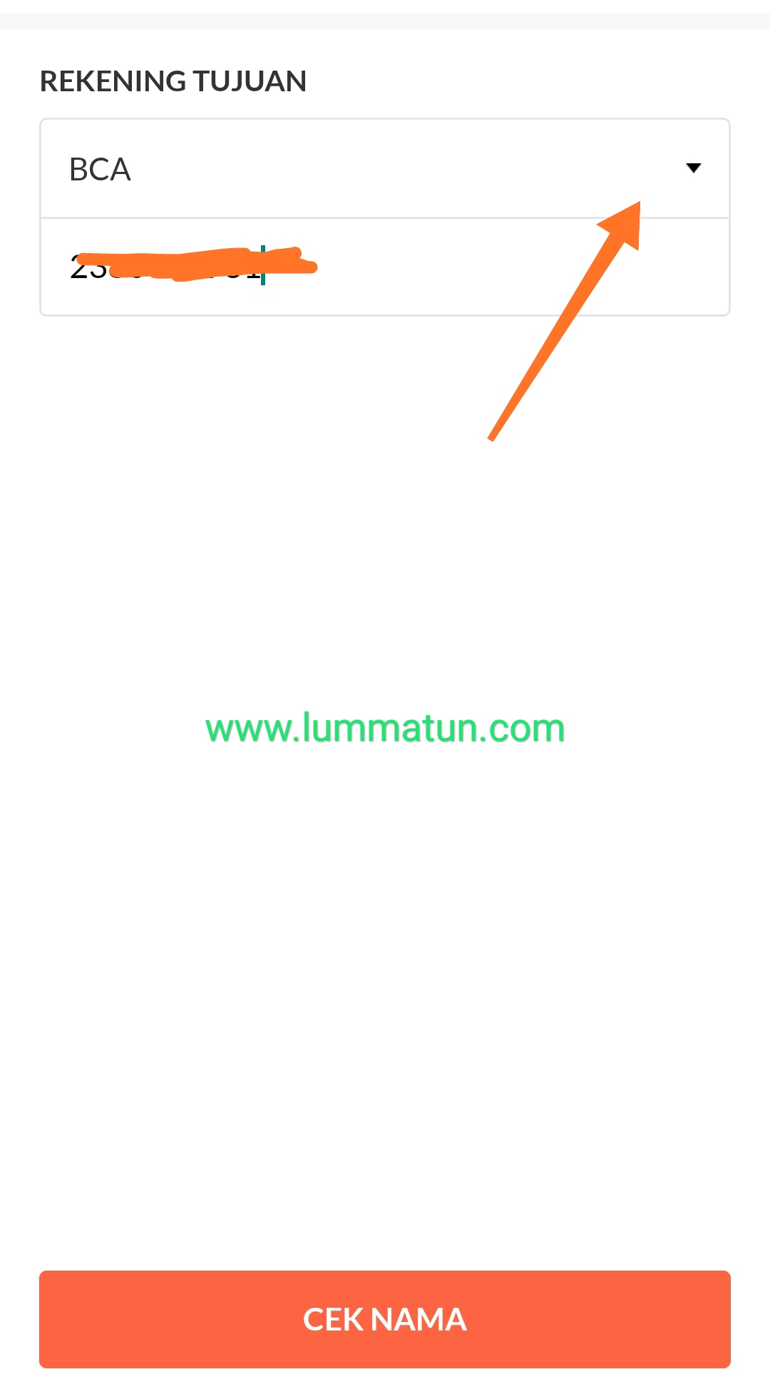 Menentukan nomor rekening tujuan