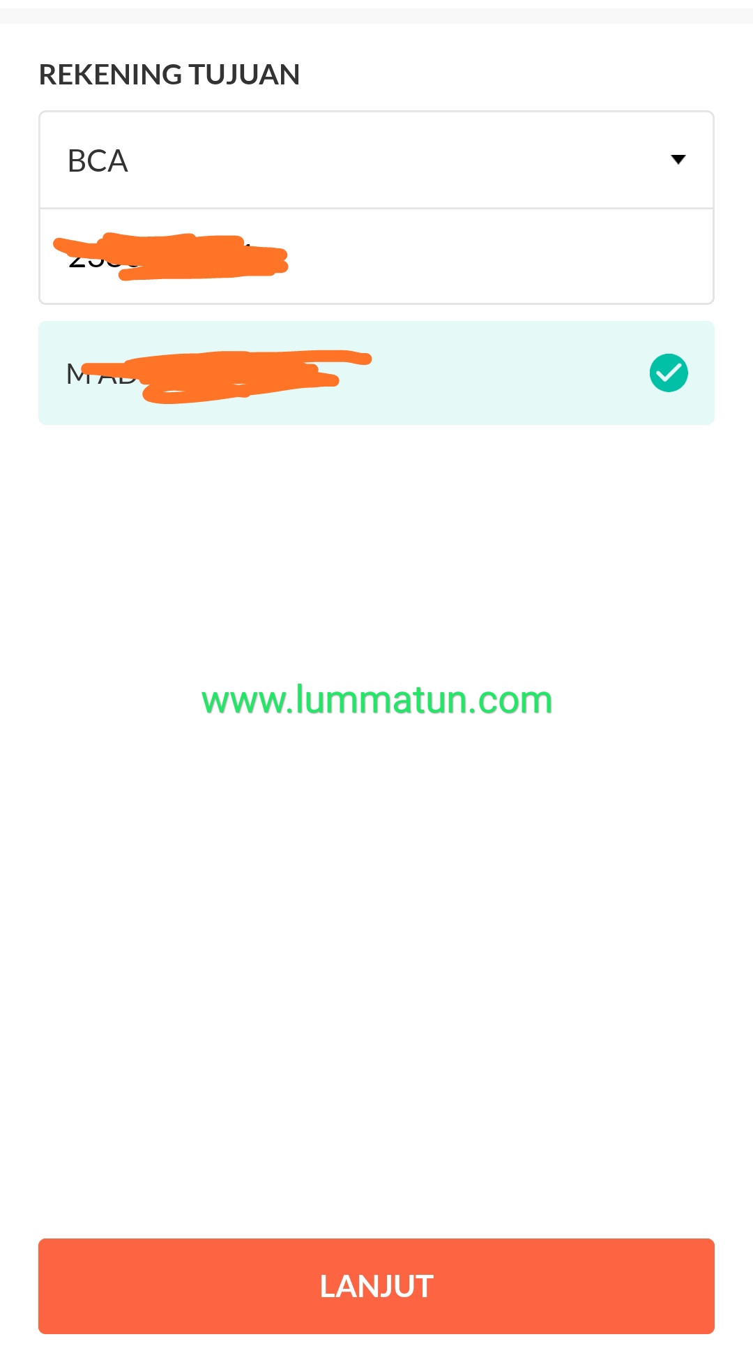 Memastikan nomor rekening bank tujuan