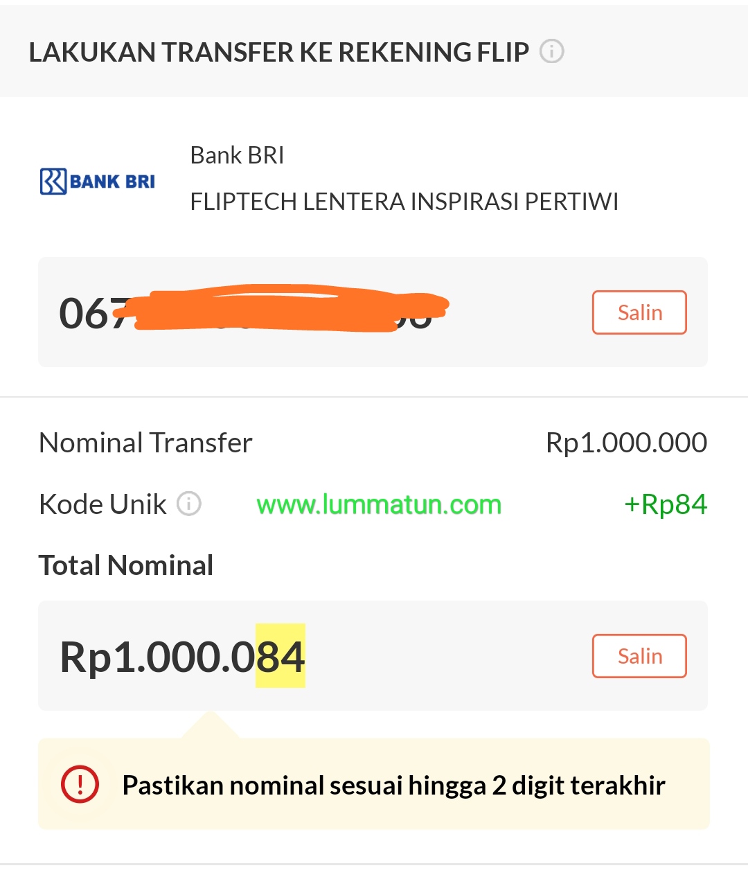 Mengirim ke rekening flip