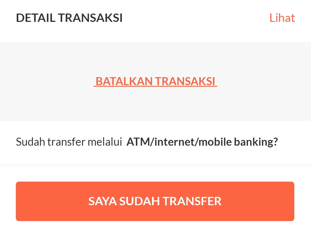 Memilih menu saya sudah transfer