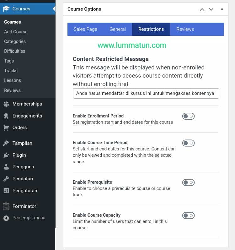 Pengaturan restrictions