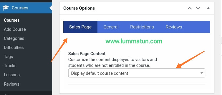 Pengaturan sales page