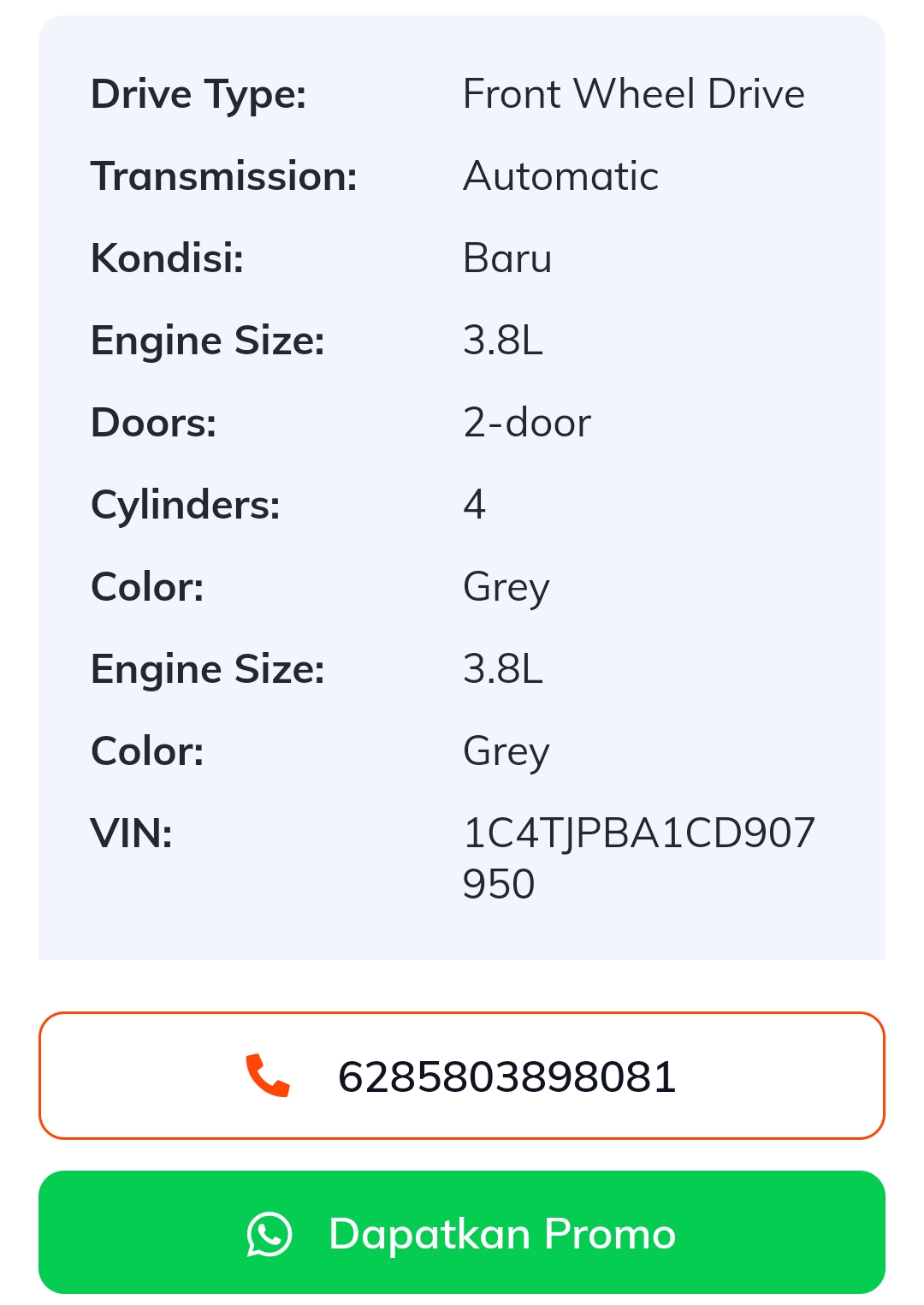 WhatsApp di Deskripsi Mobil